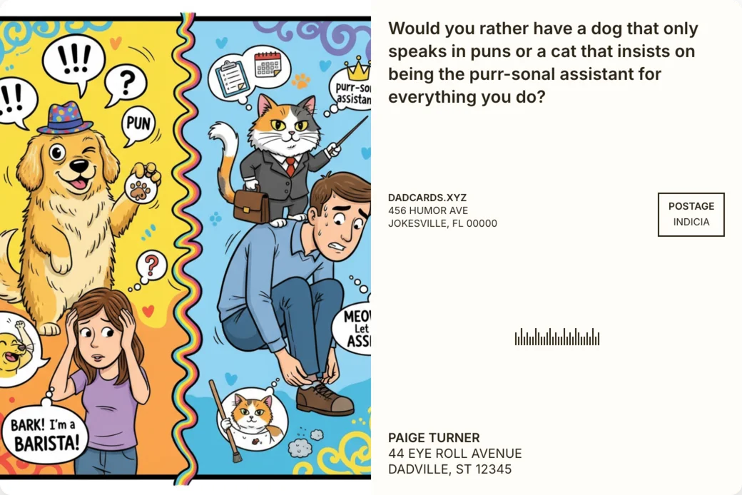 Cat vs Dog postcard - back